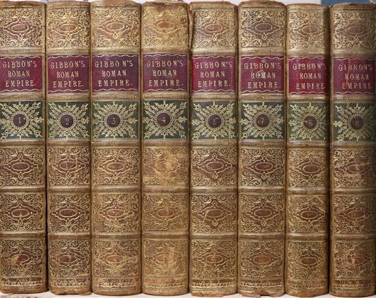 Gibbon, Edward - The History and Decline of the Roman Empire, 8 vols, 8vo, tree calf, with portrait and 3